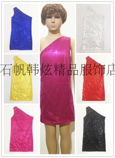 大女童blingbling小童夏季走秀演出服亮片单斜肩连衣裙钢琴演出服