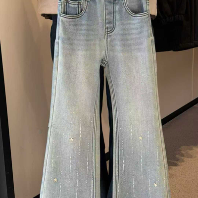 女童亮钻微喇叭牛仔裤