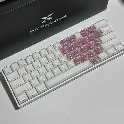 XVX水晶果冻喵咪爱心键帽双拼 113颗键帽60he键帽80he键帽 通用