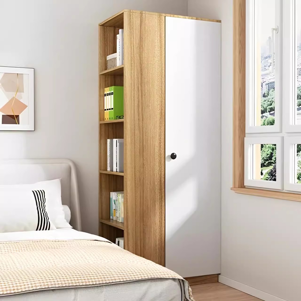 转角单门实木衣柜家用卧室儿童储物收纳柜子网红小户型定制衣橱