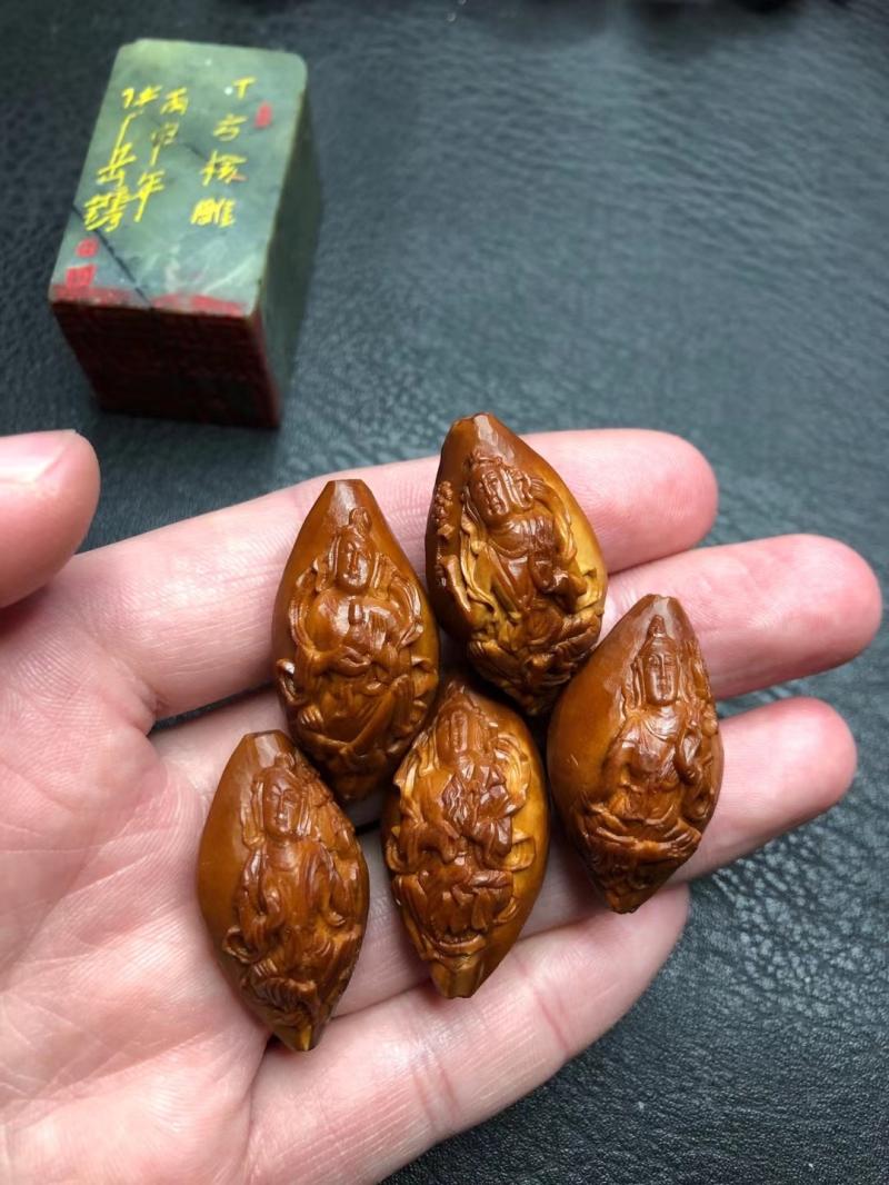 南工苏州舟山精品纯手工整核留刀痕不打磨浮雕全身御龙观音单颗挂