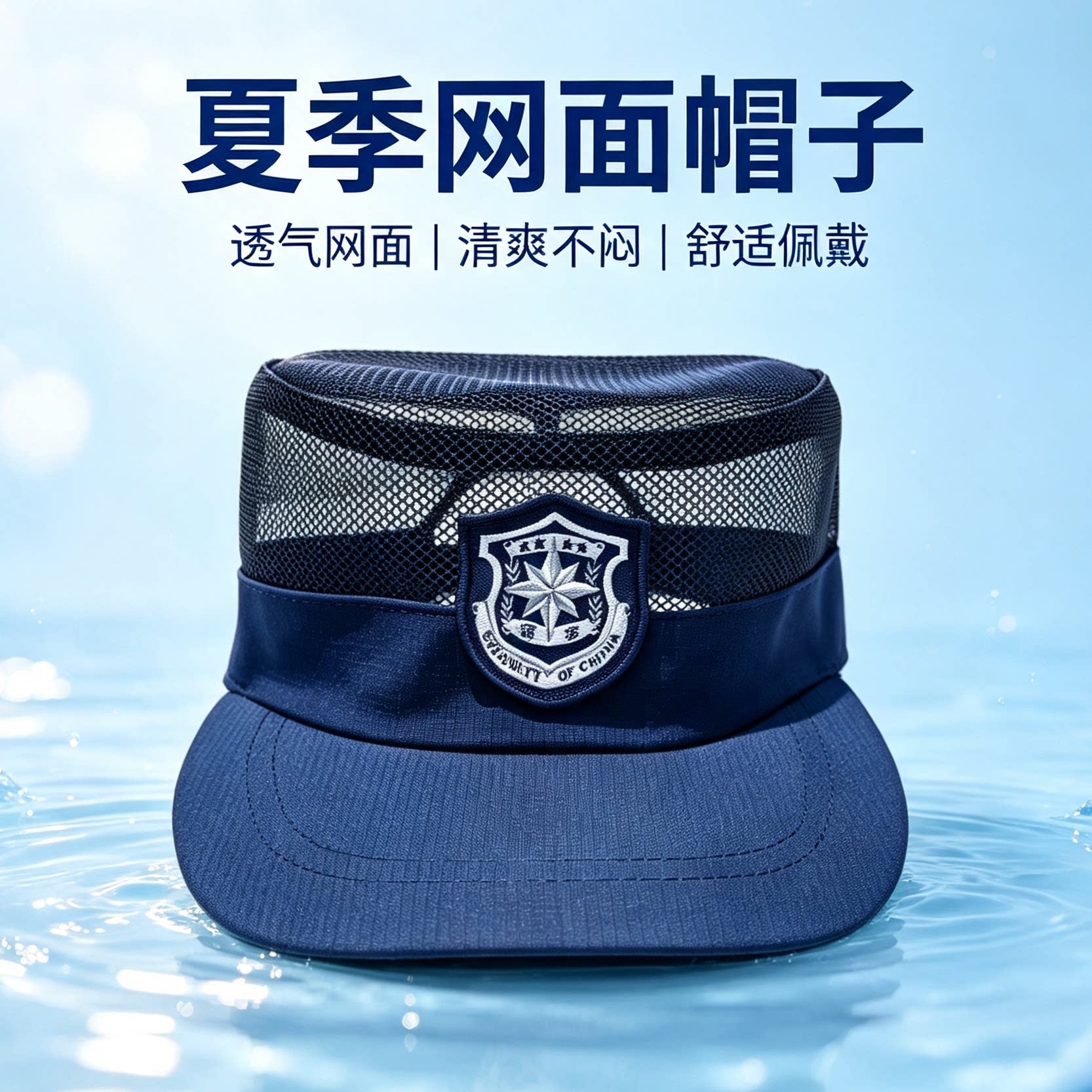 蓝色速干保安帽藏蓝色网面速干黑色执勤帽四季通用门卫物业可调节