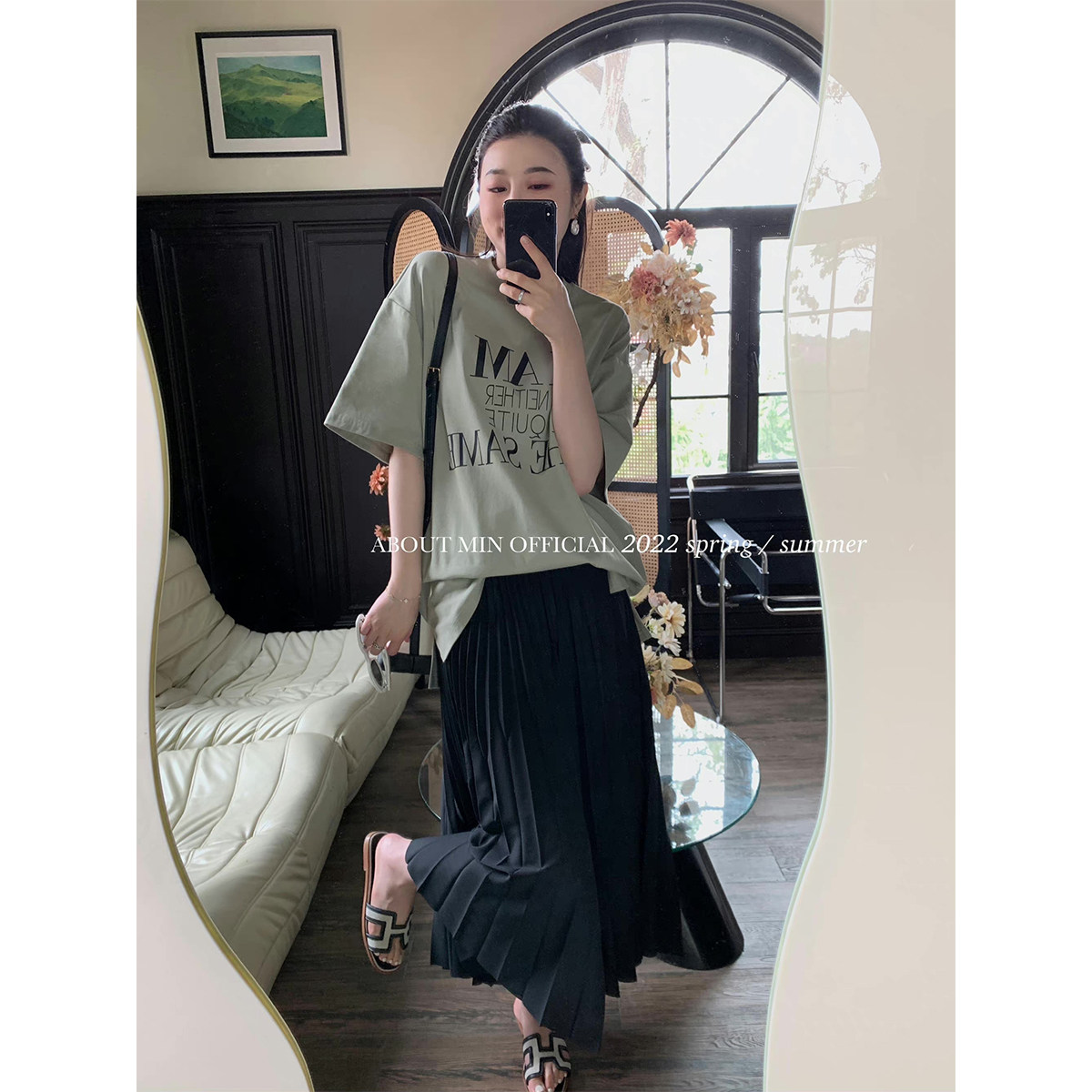 【about min】普利兹风琴仙甜主义清爽百搭惬意缱绻a字百褶半身裙