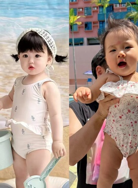 现货秒发 美国Rylee and Cru女童连体泳衣儿童游泳海马碎花正品