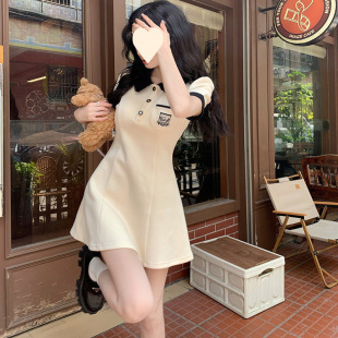 学院风甜美polo连衣裙夏季女小个子裙子收腰修身显瘦黑色气质短裙
