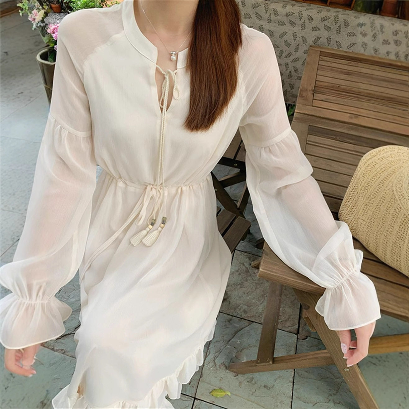 森系甜美初秋连温柔风衣裙韩版气质收腰显瘦短裙花边氛围感a字裙,女装/女士精品,风衣,淘宝优惠券,粉丝福利购,淘宝优惠卷