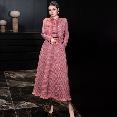 高端粗花呢小香风外套两件连衣裙