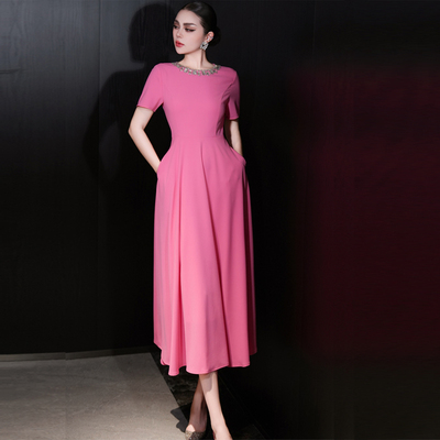 优雅气质名媛轻奢中长款连衣裙新