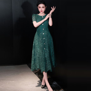 法式 欧货女装 高级感绿色水溶绣花中长款 走秀新款 连衣裙女 2026时尚