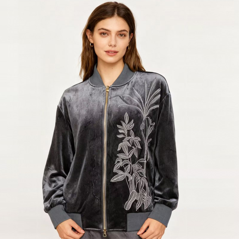 欧货女装2026年春季新款高级感重工绣花钉珠夹克大码灰色小外套女
