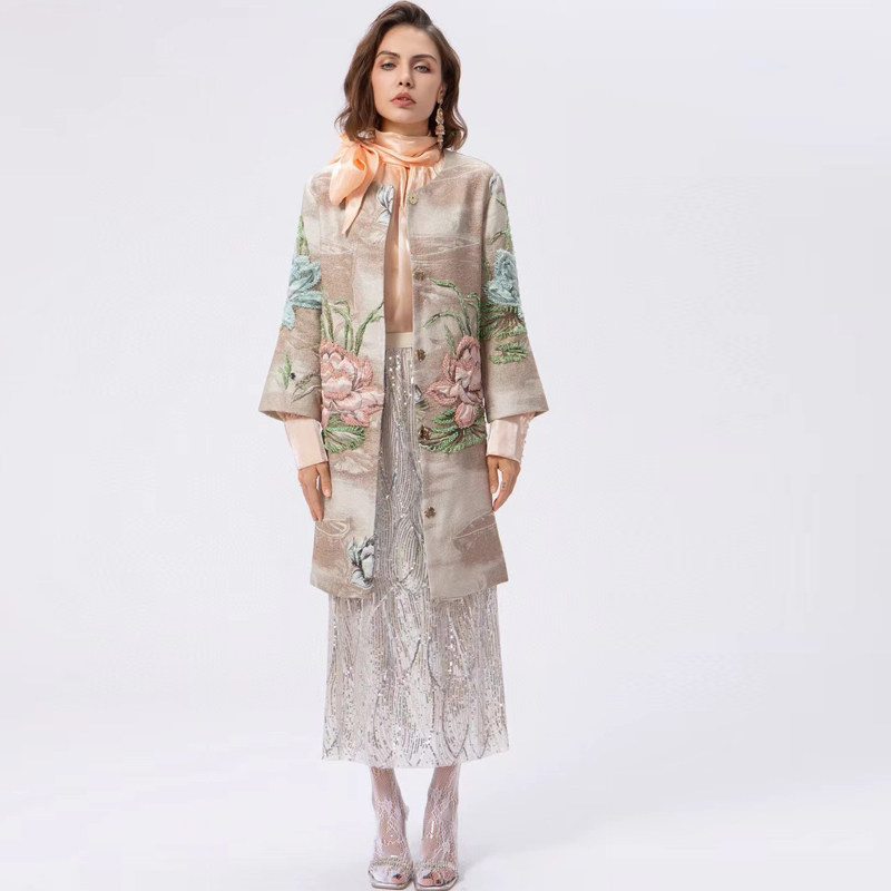 欧货女装2026年春秋季新款高级感浮雕钉珠大码宽松大衣时尚外套潮