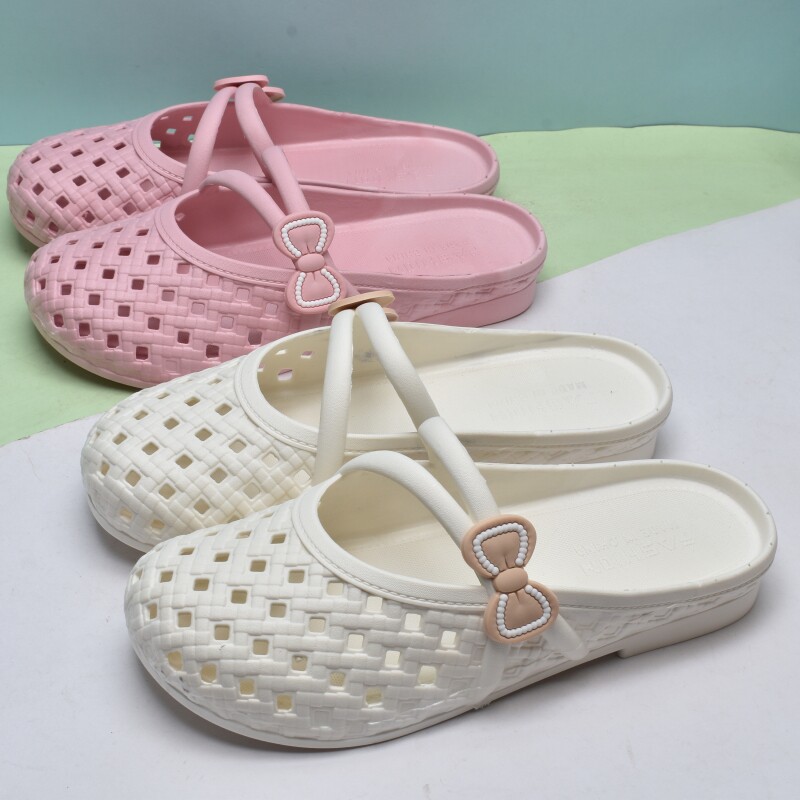 夏季女包头镂空平底凉拖鞋软底防滑居家室内可爱蝴蝶结公主塑料拖