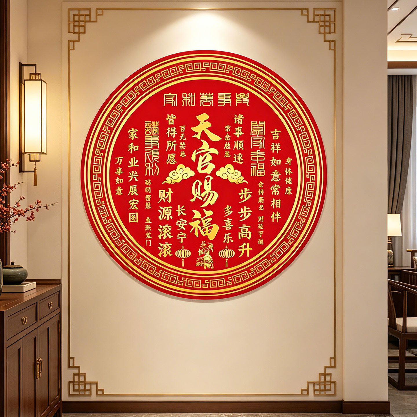 天官赐福墙贴自粘福字门贴画乔迁软装墙贴