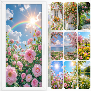 玫瑰花风景玻璃膜卧室防走光门窗贴纸透光不透明静电浴室玻璃贴膜