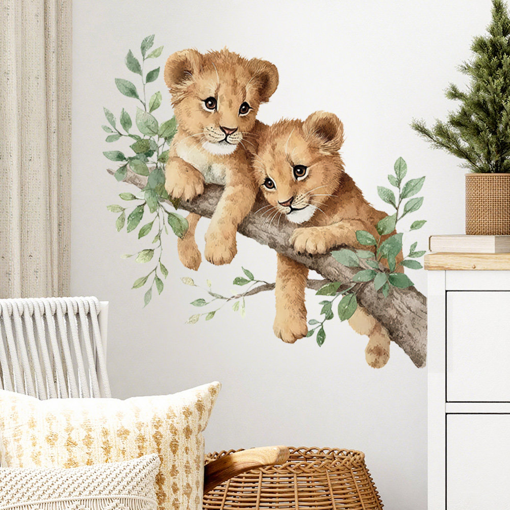 小狮子爬树墙贴出租屋居家改造卧室墙壁装饰贴纸美化书房客厅贴画,家居饰品,软装墙贴,淘宝优惠券,粉丝福利购,淘宝优惠卷