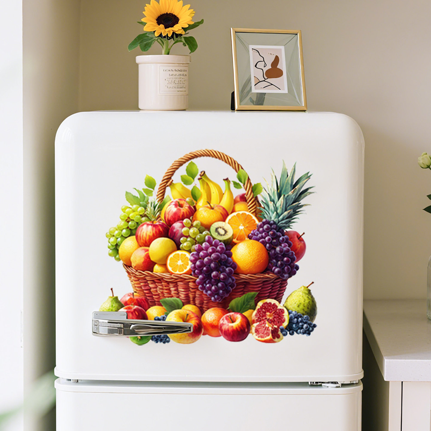 新款水果花篮冰箱贴创意家居橱柜贴纸自粘厨房客厅墙上装饰贴画