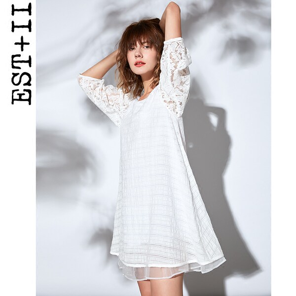EST+II 艺诗 18年夏季新款 蕾丝五分袖A摆宽松连衣裙 天猫优惠券折后¥119包邮(¥169-50)2色可选 EST+II 艺诗 18年夏季新款 蕾丝五分袖A摆宽松连衣裙 天猫优惠券折后¥119包邮(¥169-50)2色可选