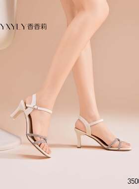 香香莉女鞋2026夏季新款35005水钻一字带凉鞋女方头高跟宴会鞋女