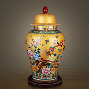 景德镇陶瓷器仿古粉彩将军罐大号储物罐家居客厅电视柜装饰品摆件