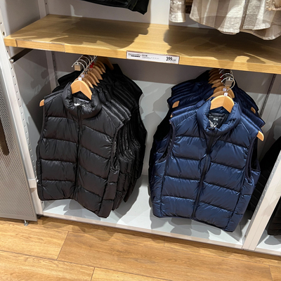 日系男装高级轻型羽绒背心宽绗缝马甲立领秋冬款459620/449632