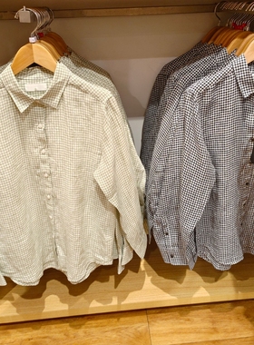 日单春季新款女装法式休闲翻领衬衫小格子格纹长袖衬衣上衣477556