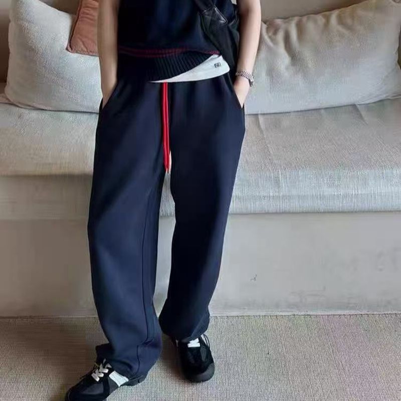 美式彩色抽绳运动卫裤宽松高腰显瘦百搭两穿阔腿裤束脚裤