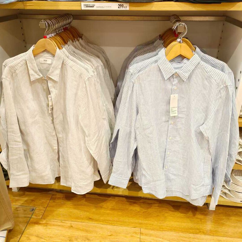 日单男装女装25春季新款法国麻条纹衬衫长袖衬衣休闲外套474509 - 实物图