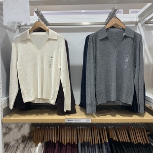 日单女装休闲可机洗罗纹半开领套头针织衫毛衣秋冬新款480414