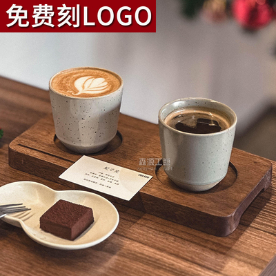 两孔插卡咖啡出品托盘combo咖啡杯托盘复古一豆两喝手冲咖啡木托