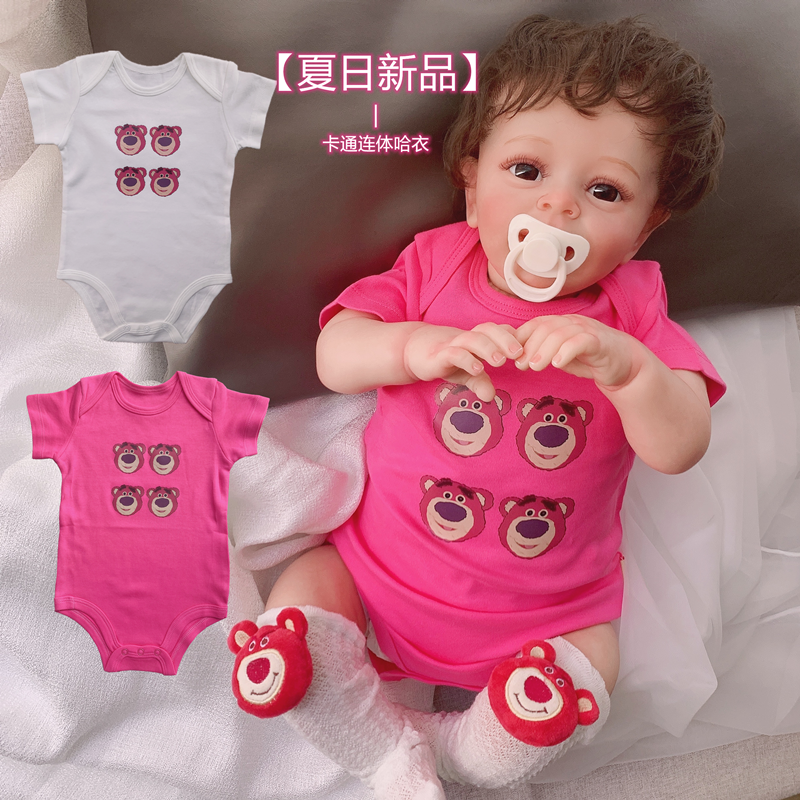 婴儿夏季三角包屁衣卡通粉色小熊短袖洋气哈衣男女宝宝连体爬服
