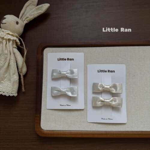 Little Ran韩系小众银色丝光蝴蝶结发夹女童纯色侧边夹发饰