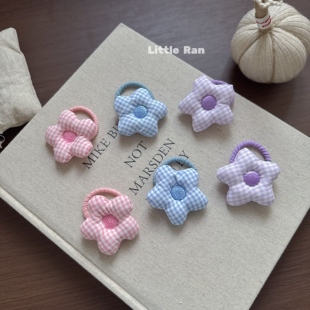Ran春夏可爱格子花朵发圈发绳布艺头饰幼儿园高弹力发圈 Little