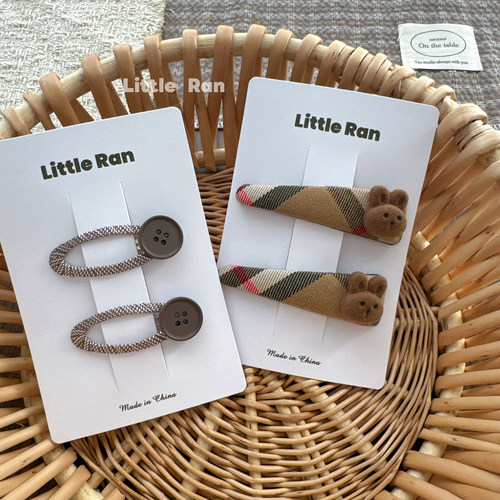 Little Ran儿童发饰可爱格纹小兔发夹女童刘海碎发夹宝宝侧边夹