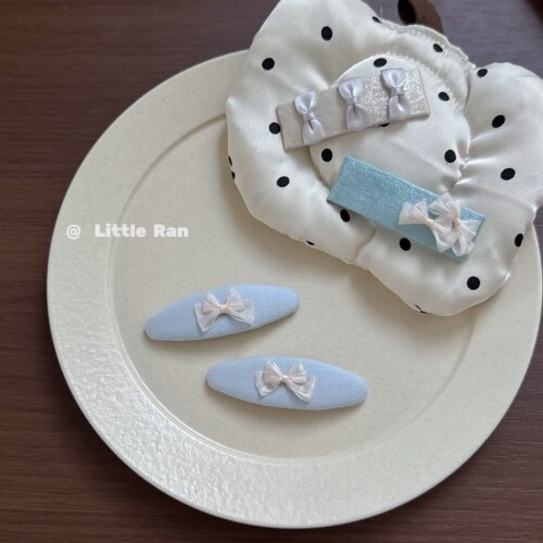 Little Ran小众设计甜美可爱蝴蝶结发夹女蓝色椭圆刘海夹百搭发饰