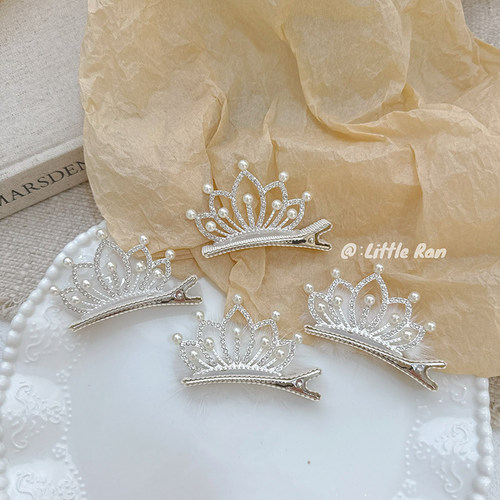 Little Ran儿童皇冠发夹女童公主头饰发卡宝宝生日儿童珍珠发卡