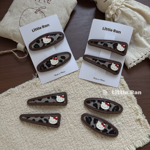 Little Ran 韩系豹纹Hello Kitty发夹女复古侧边夹刘海夹发饰发卡