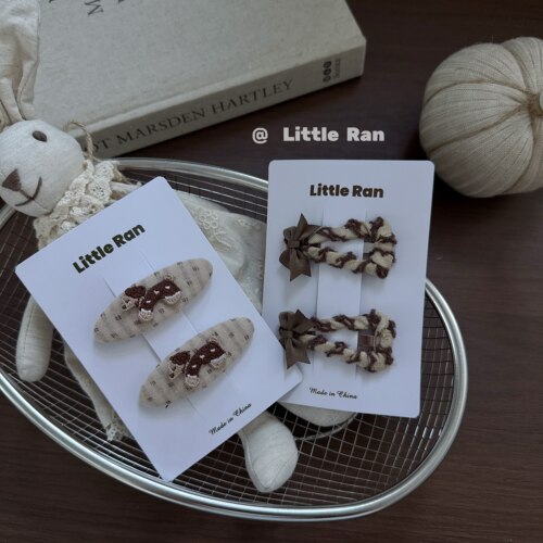 Little Ran早秋发夹蝴蝶结发夹女童儿童侧边碎发刘海夹可爱发饰