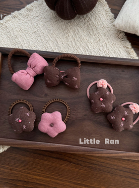 Little Ran韩国小众碎花毛绒蝴蝶结发圈女可爱百搭头绳发饰