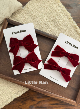 Little Ran 新年红色丝绒蝴蝶结发夹女童复古可爱发饰发夹