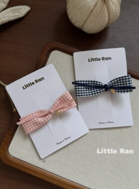 Little Ran小众学院风格纹蝴蝶结发夹女可爱少女刘海夹碎发夹百搭