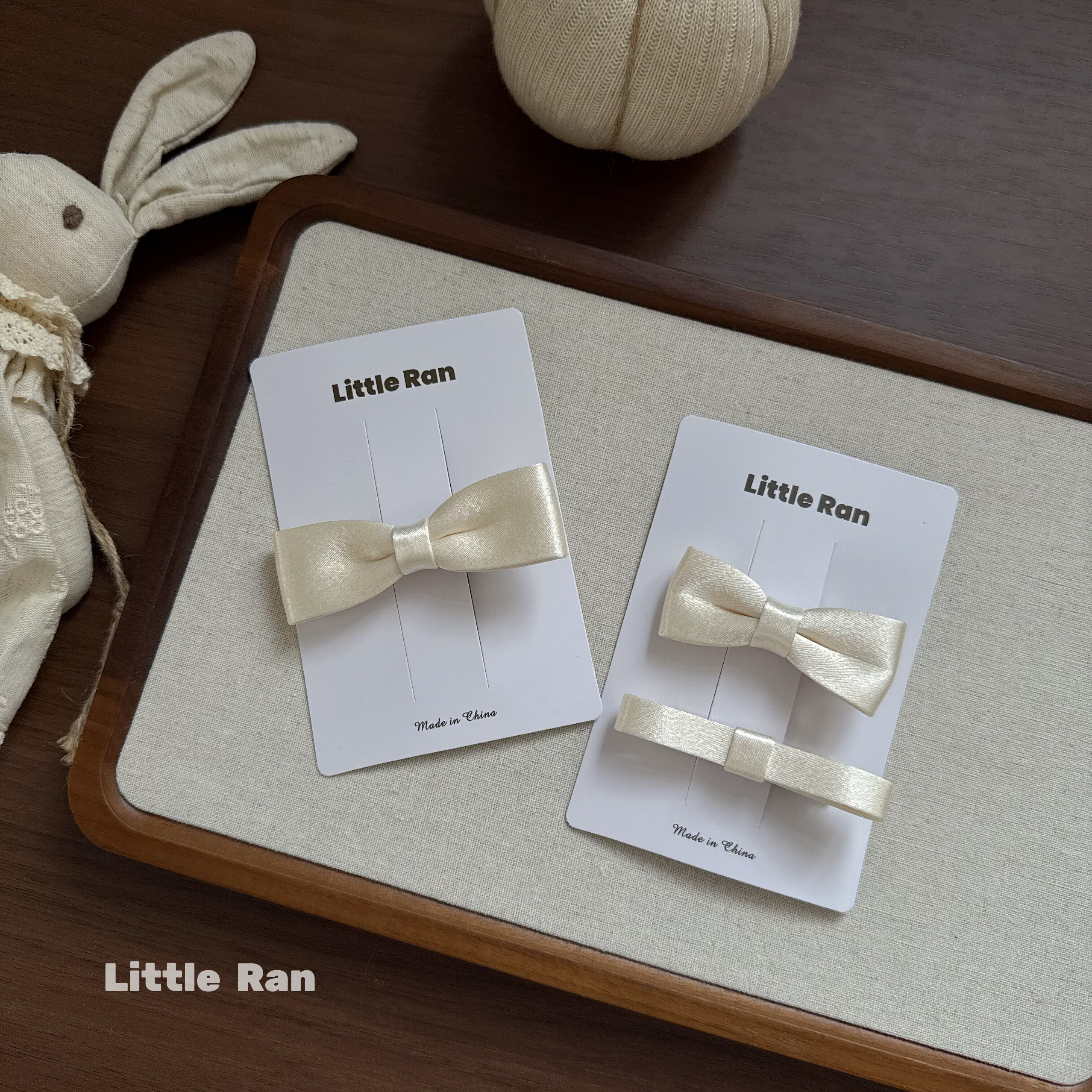 little Ran经典奶白色蝴蝶结发夹女童可爱风发饰儿童生日周岁发夹