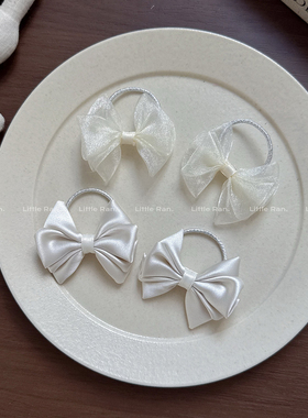 Little Ran甜美缎面蝴蝶结发圈头绳宝宝生日周岁白色发饰配饰儿童