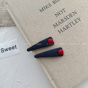 Little Ran 韩百搭牛仔发饰发夹儿童亲子红色头饰侧边夹子