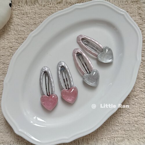 Little Ran 韩系甜美爱心发夹女少女发卡粉色银色芭蕾风可爱头饰