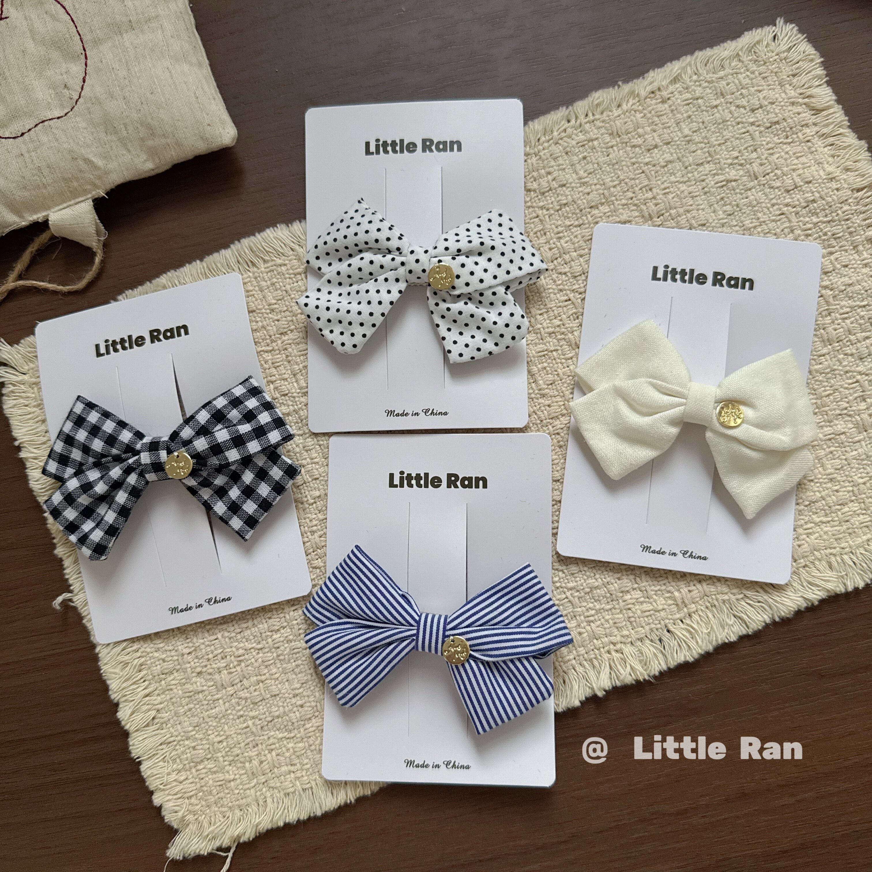 Little Ran韩系ins风蝴蝶结发夹女格纹波点小清新可爱头饰侧边夹图片