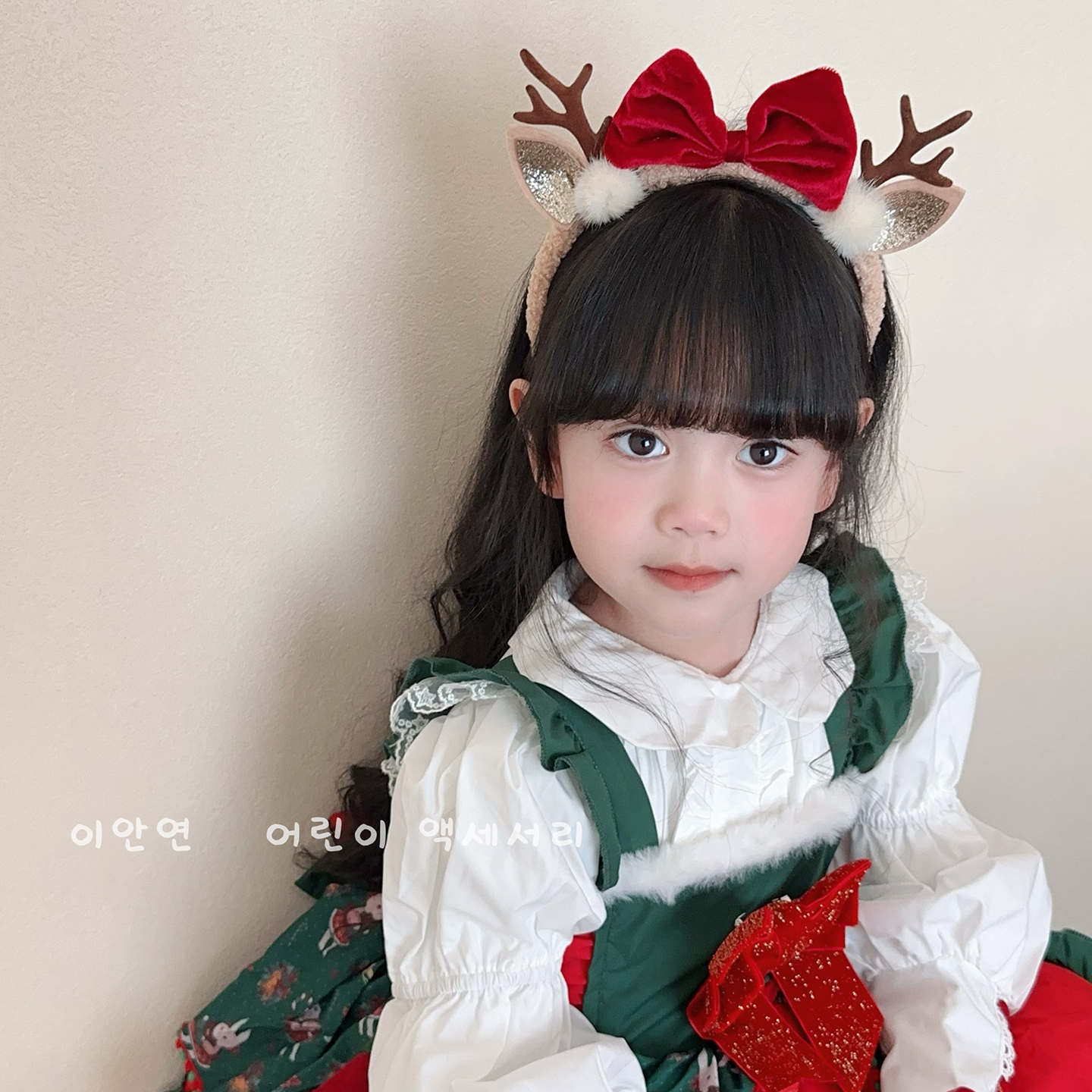 Little Ran可爱圣诞麋鹿角发箍女红色毛绒蝴蝶结头箍防滑洗脸发卡