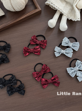 Little Ran 红色亮片蝴蝶结发圈女孩儿新年漂亮百搭头绳发饰
