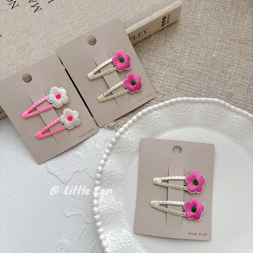 Little Ran儿童发饰韩版花朵刺绣BB夹百搭甜美可爱碎发夹侧边发饰