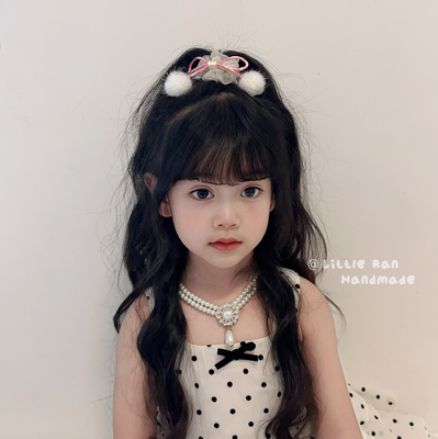 Little Ran儿童毛球发饰蝴蝶结发圈女童甜美可爱宝宝头饰皮筋
