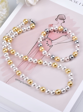 花千树珠宝 8mm双色白碟皇后项链女锁骨链颈链送女友礼物百搭时尚